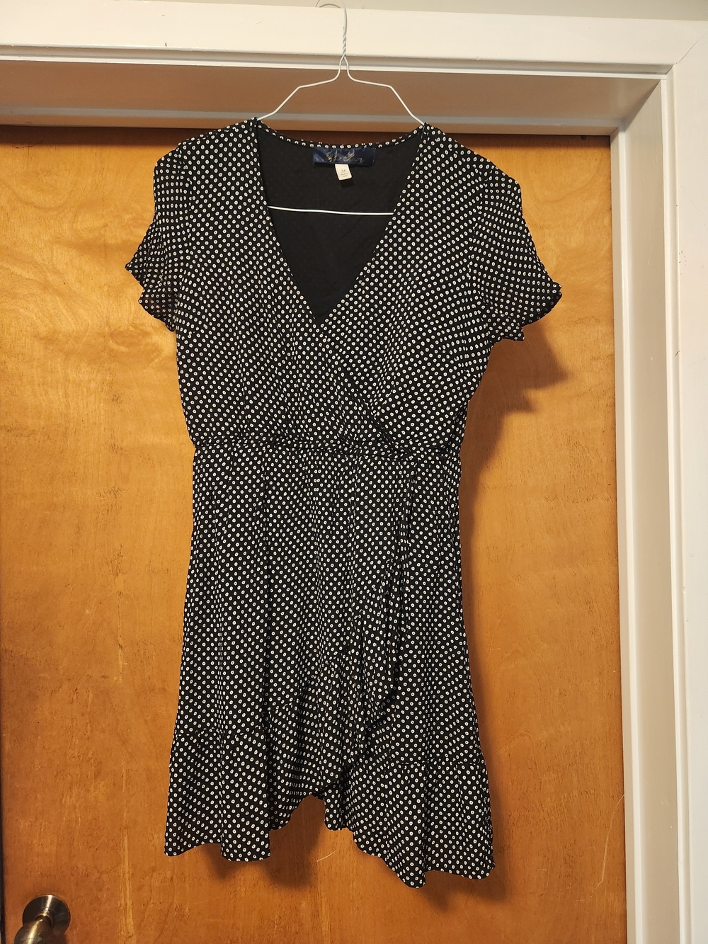 Blue Rain Black and White Polka Dot Wrap Dress